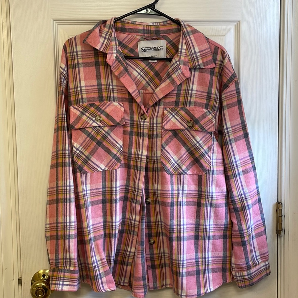 Reserve Fairfax Hunter Green Plaid Button Up Flannel Top Size Medium